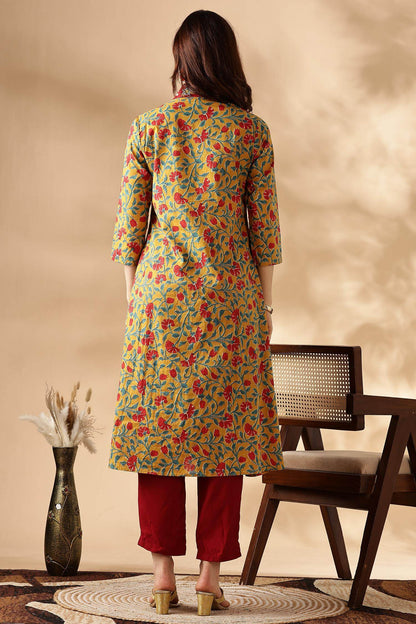 Anupriya Cotton Kurta Set for Women | Blue & Mustard with Dupatta