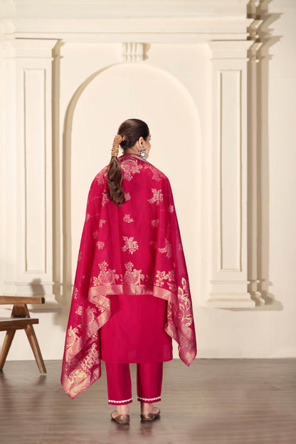 Almina Navy & Red Silk Kurta Set with Dupatta | Festive Ethnic Wear for Women