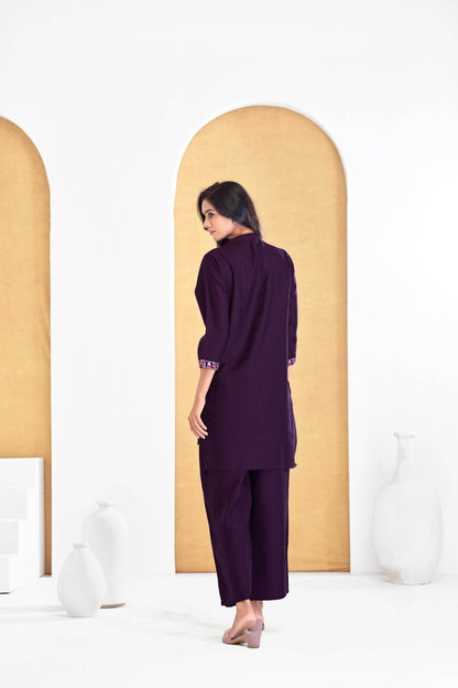 Deepti Olive & Purple Modal Chanderi Co-Ord Set for Women