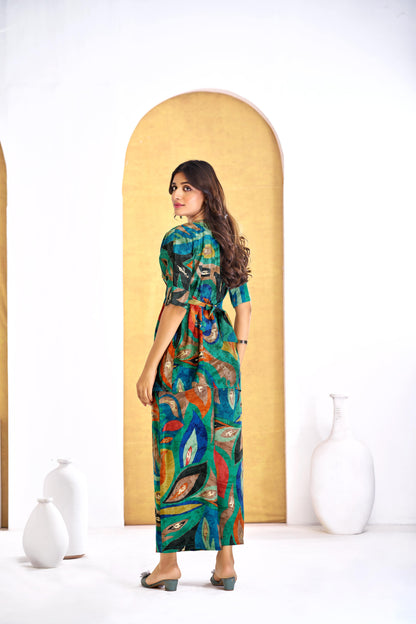 Kalki Green & Blue Modal Chanderi Women's Co-Ord Set – Elegant Ethnic Wear