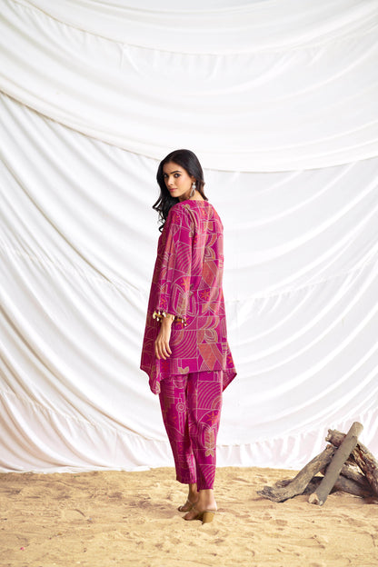 Ashka Chanderi Co-Ord Set in Fuschia & Mustard – Elegant Ethnic Wear, Lightweight & Stylish