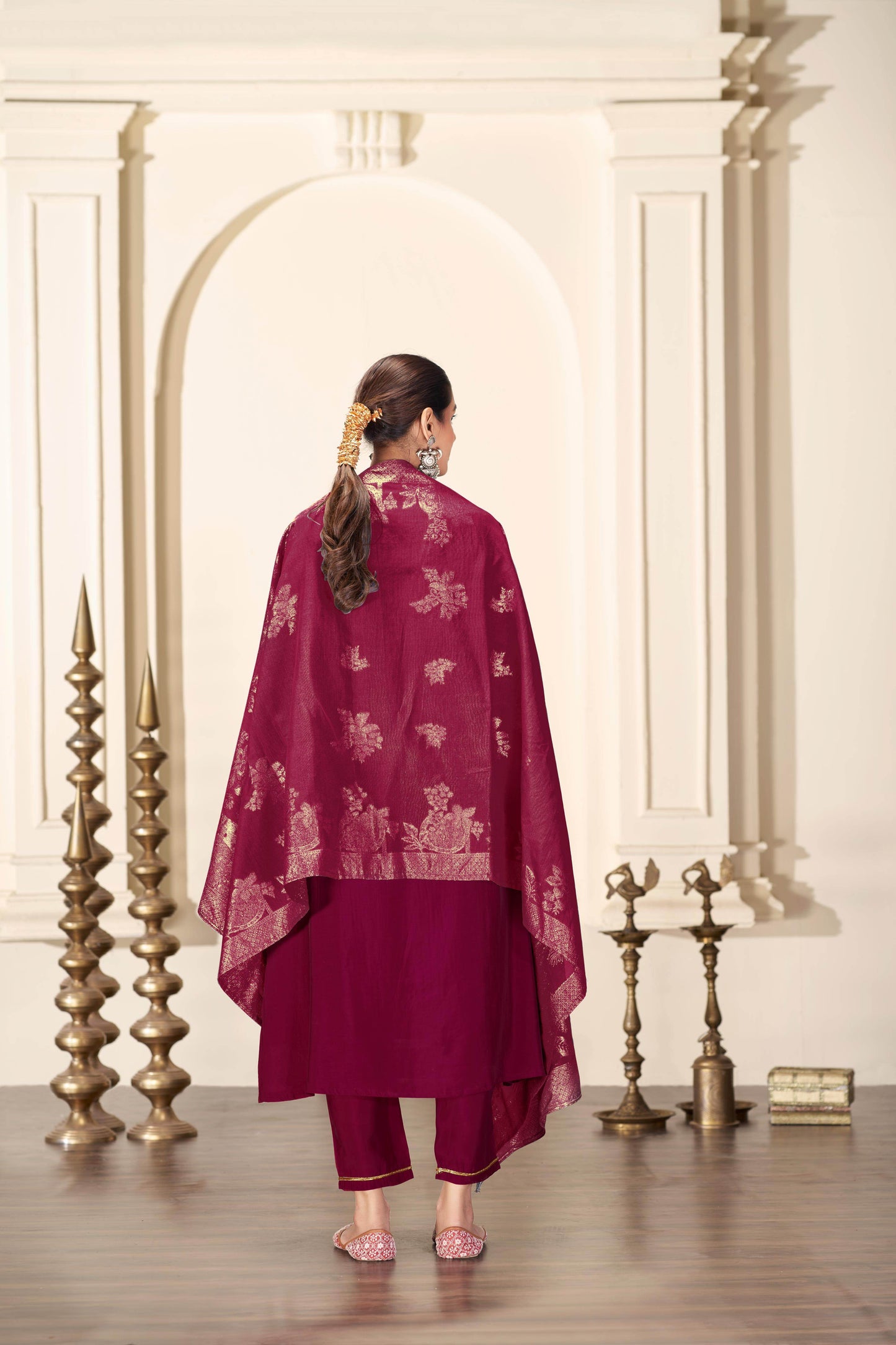 Shruti Silk Kurta Set with Dupatta - Wine & Ice Blue Ethnic Wear for Women