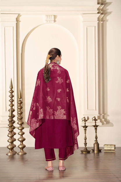 Shruti Silk Kurta Set with Dupatta - Wine & Ice Blue Ethnic Wear for Women