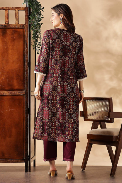 Stylish Anjali Rayon Kurta Set in Wine and Teal with Dupatta