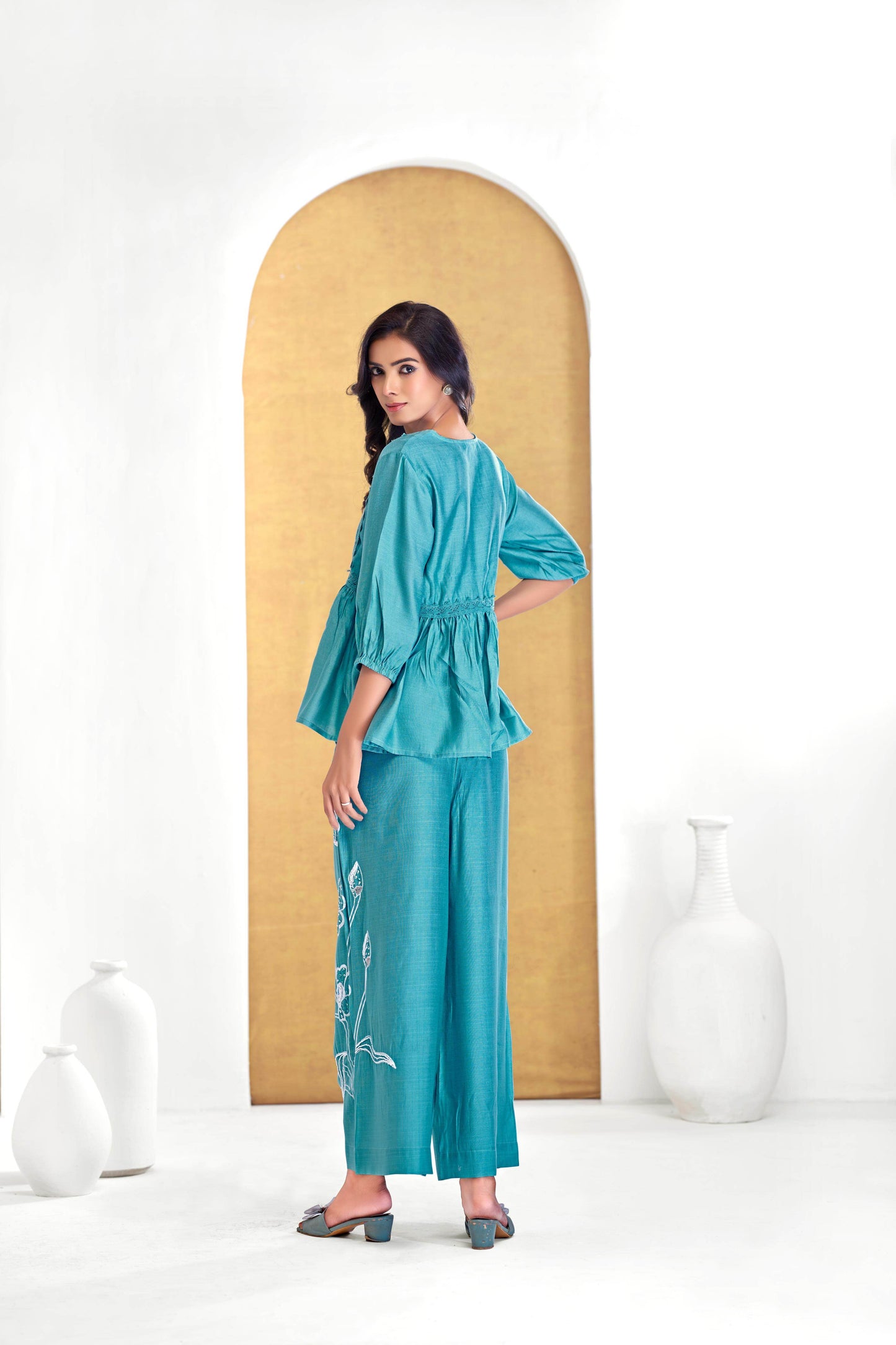 Nira Iceblue & Black Two-Piece Co-Ord Set for Women