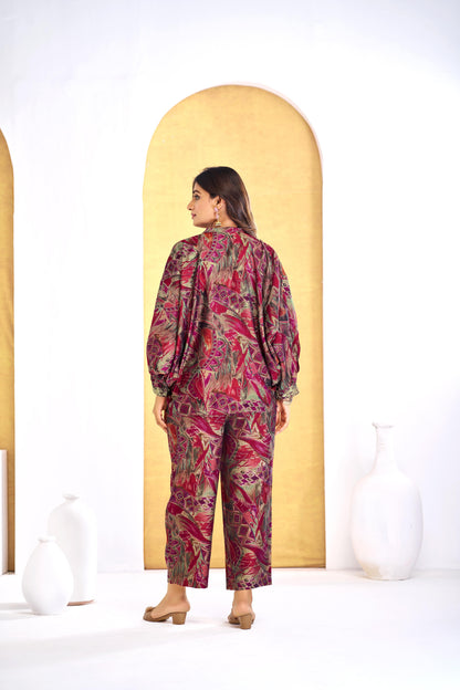 Pratiksha Modal Chanderi Co-Ord Set in Red & Olive - Printed Ethnic Wear