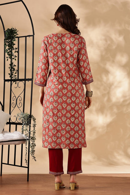 BulBul Shamaira Printed Grey & Rust Rayon Salwar Suit - Lightweight, Stylish Ethnic Wear for Women