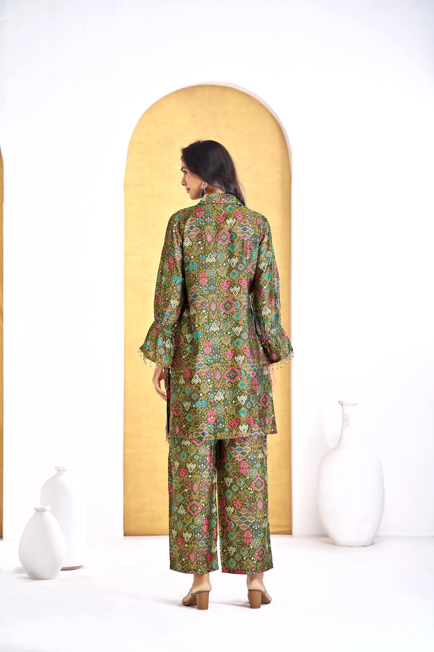 Pratiksha Modal Chanderi Co-Ord Set in Red & Olive - Printed Ethnic Wear