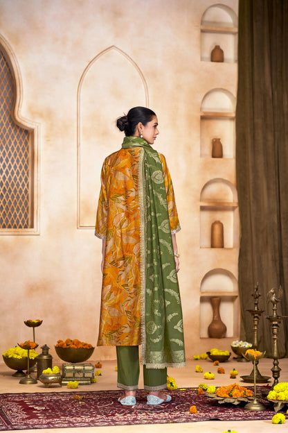 Rashmi Printed Fuchsia And Mustard Kurta Set with Dupatta – Chanderi Silk, Ethnic Wear for Women - warehousetech13