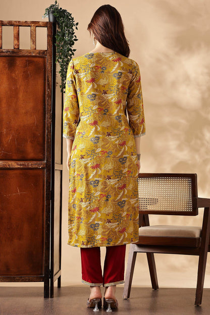 Alfina Yellow & Red Rayon Kurta Set with Dupatta for Women | Festive Ethnic Wear | Stylish Printed Kurta Set