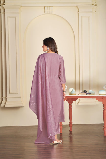 BulBul Preksha Green & Mauve Embroidered Roman Silk Salwar Suit for Women | Festive Ethnic Wear Set