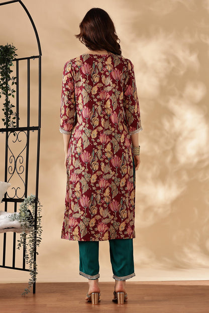 BulBul Areba Printed Wine & Olive Rayon Salwar Suit for Women – Elegant Ethnic Wear Set