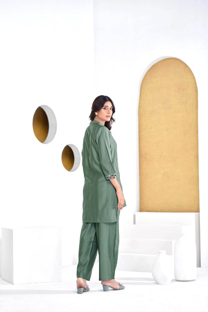 Deepti Olive & Purple Modal Chanderi Co-Ord Set for Women