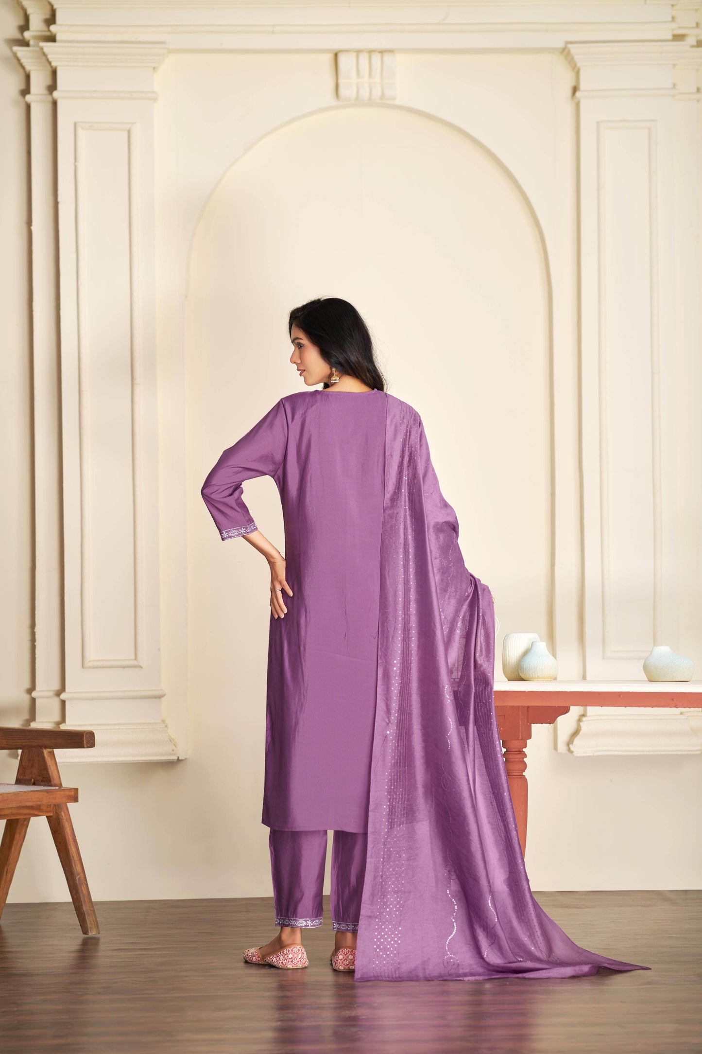 Nakshatra Green and Purple Silk Kurta Set with Dupatta – Elegant Festive Ethnic Wear for Women