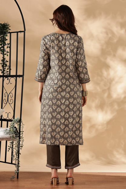 BulBul Shamaira Printed Grey & Rust Rayon Salwar Suit - Lightweight, Stylish Ethnic Wear for Women