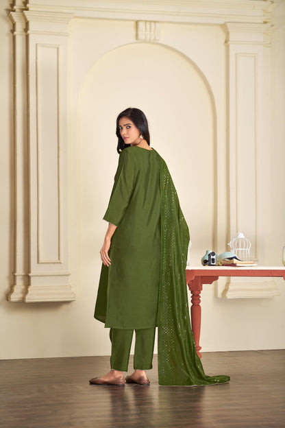 BulBul Preksha Green & Mauve Embroidered Roman Silk Salwar Suit for Women | Festive Ethnic Wear Set