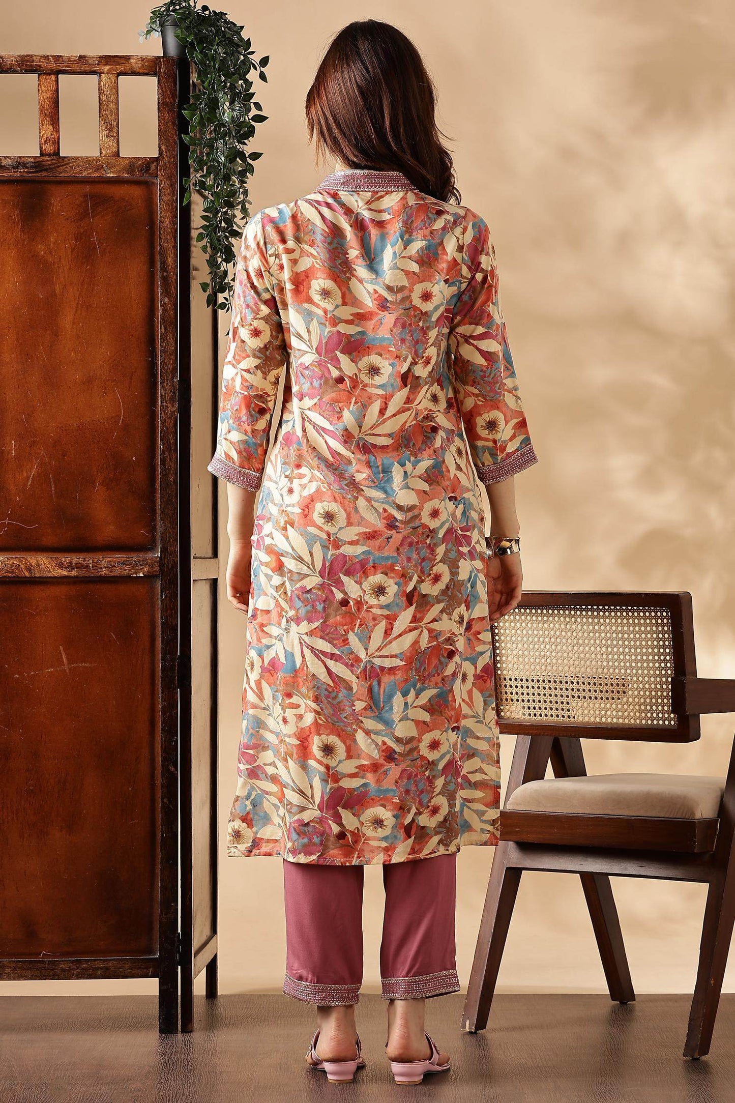 Designer Aafiya Green and Mauve Rayon Kurta with Dupatta Set