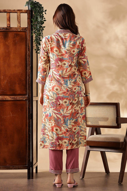 Designer Aafiya Green and Mauve Rayon Kurta with Dupatta Set