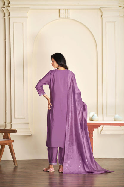 Mira Rust & Purple Silk Kurta Set with Dupatta – Elegant Festive Ethnic Wear for Women