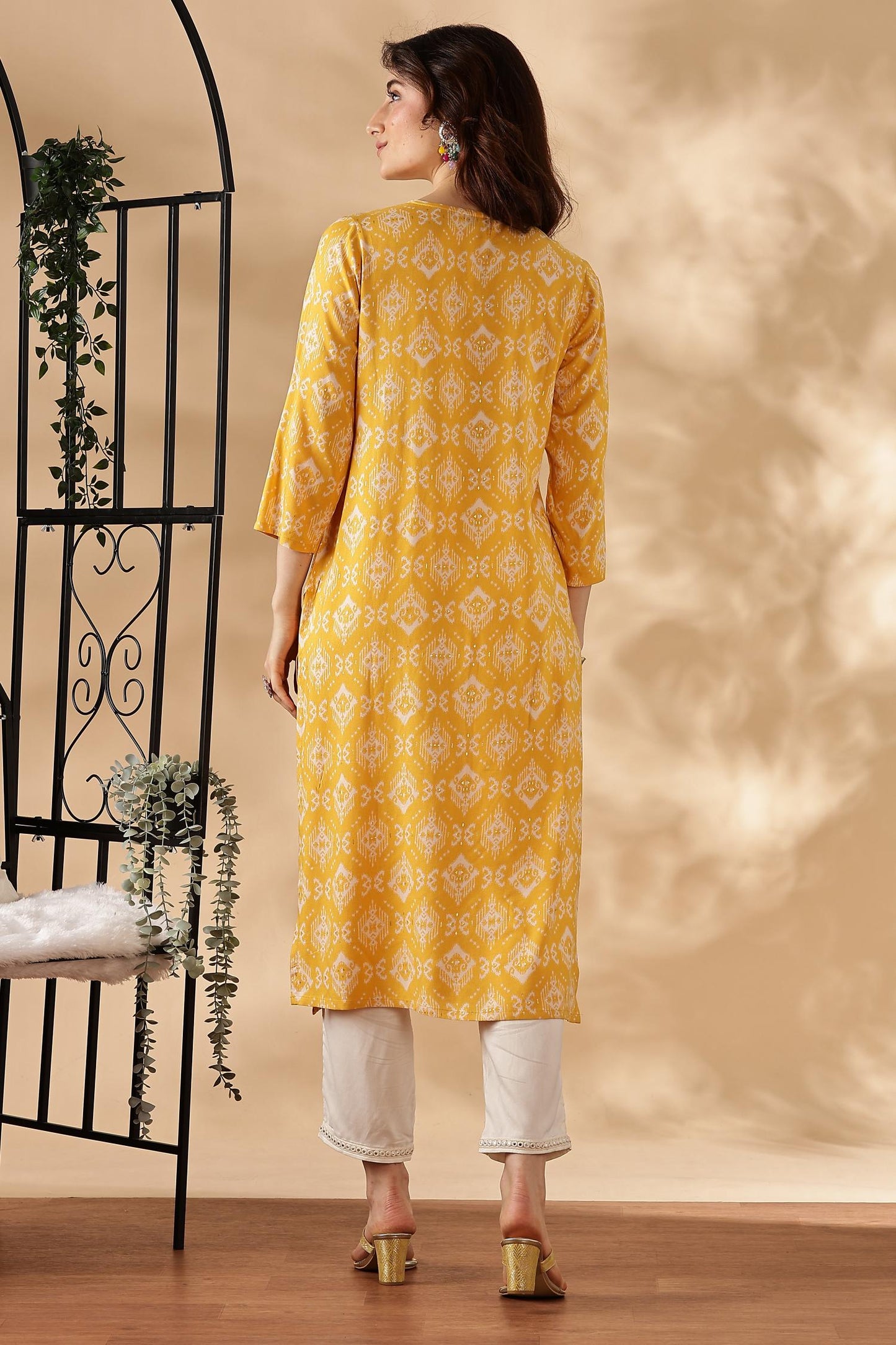 BulBul Sagarika Printed Yellow & Red Rayon Salwar Suit - Soft Breathable Ethnic Wear for Women
