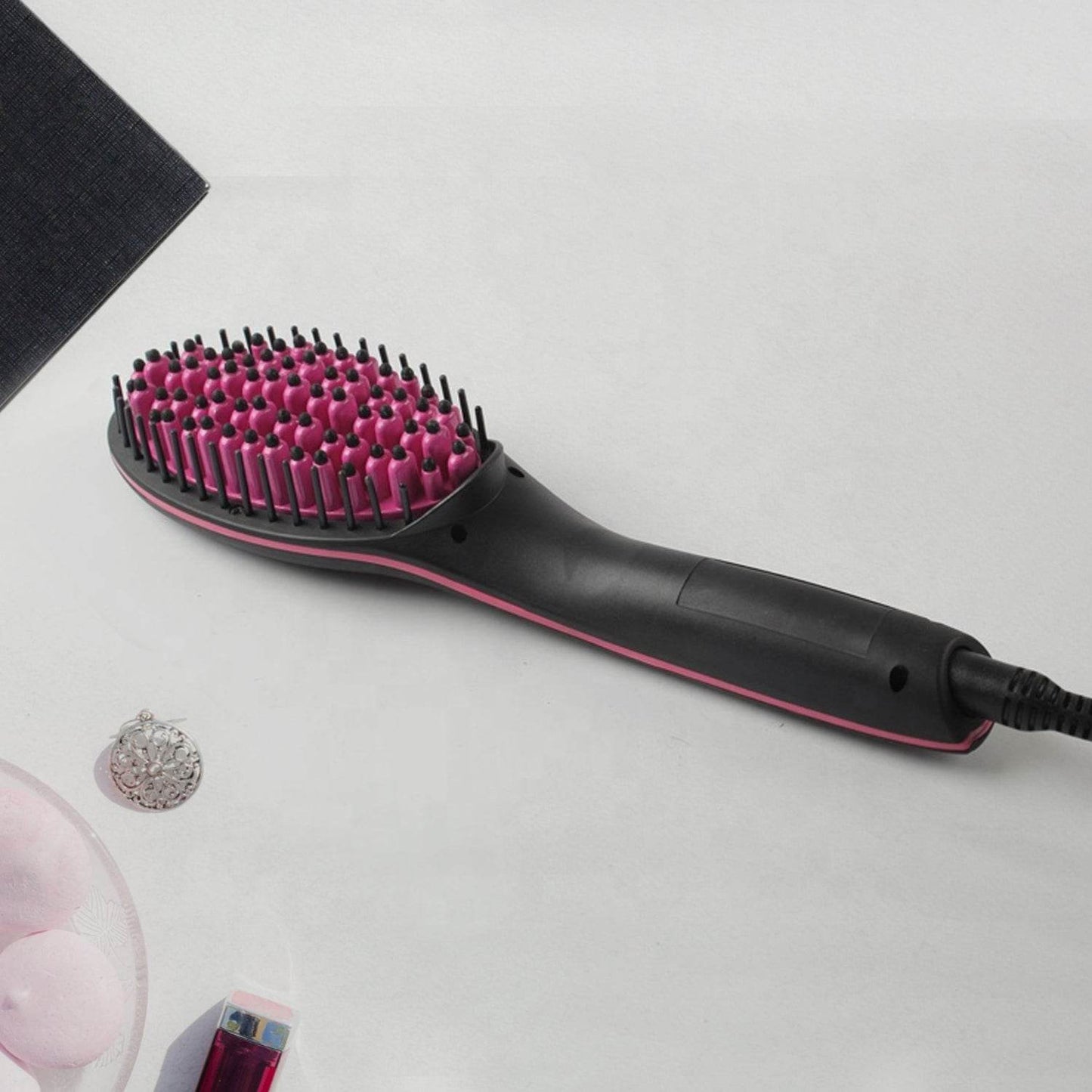 Electric 2 In 1 Ceramic Hair Straightener Straightening Comb Brush With Lcd Screen Temperature Control Display For Women - warehousetech13