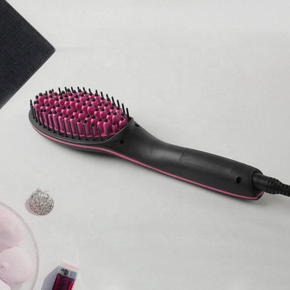 Electric 2 In 1 Ceramic Hair Straightener Straightening Comb Brush With Lcd Screen Temperature Control Display For Women - warehousetech13