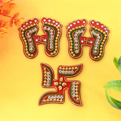 Decorative Laxmi Charan (Pagla) Swastik Combo Set (3pc Set) - warehousetech13
