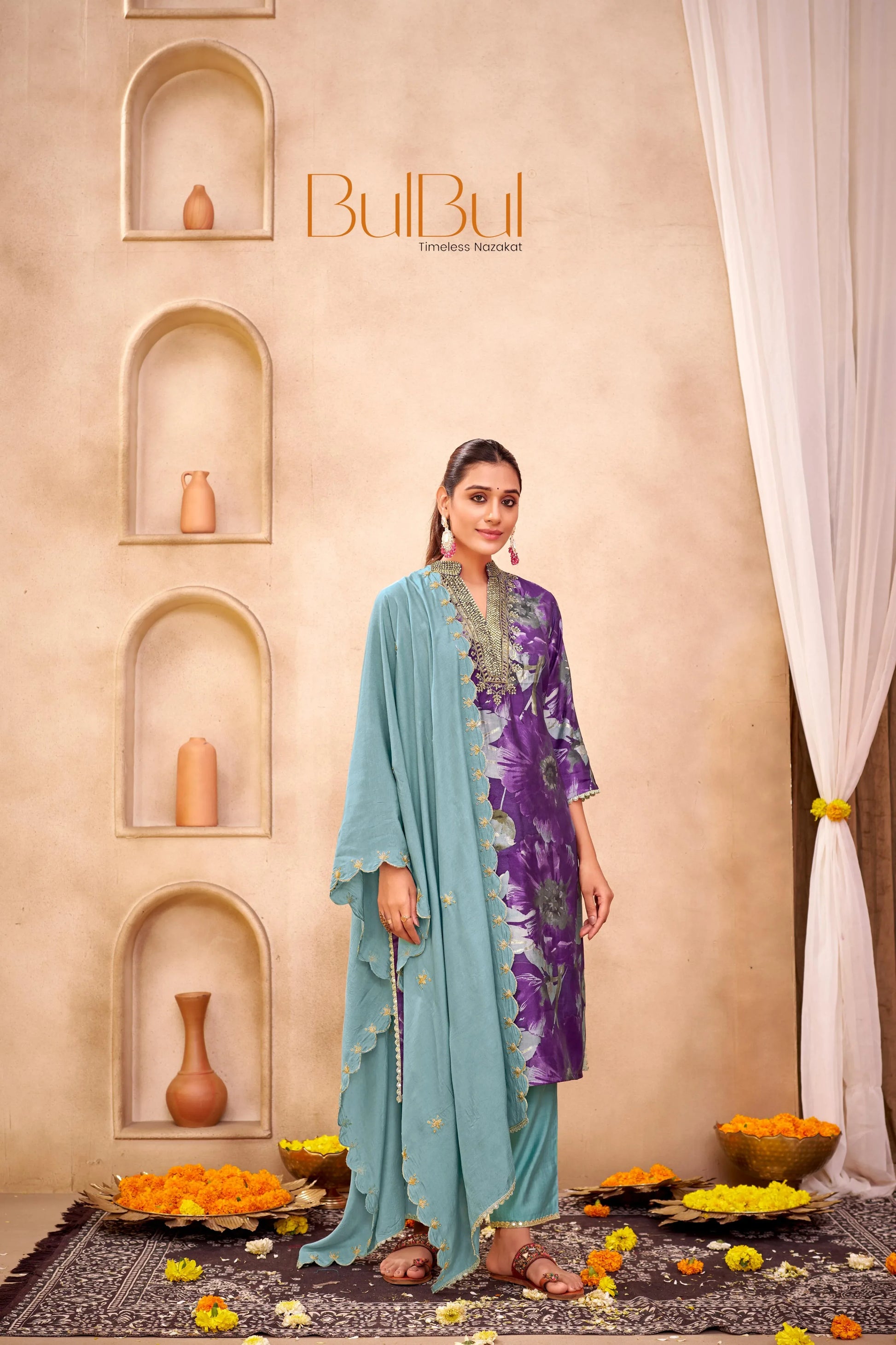 Shehnaaz Rust & Purple Hand Work Kurta Set with Dupatta for Women | Elegant Festive Ethnic Wear - warehousetech13