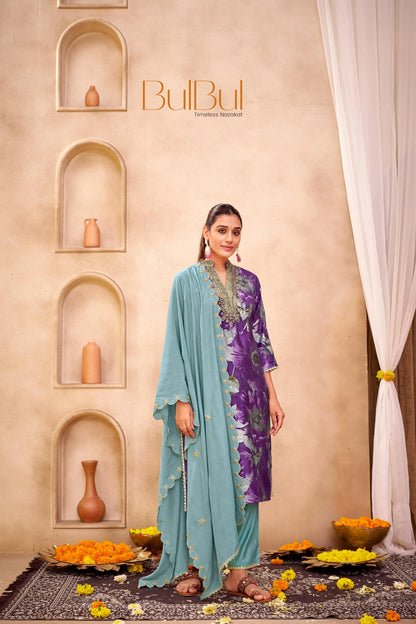 Shehnaaz Rust & Purple Hand Work Kurta Set with Dupatta for Women | Elegant Festive Ethnic Wear - warehousetech13