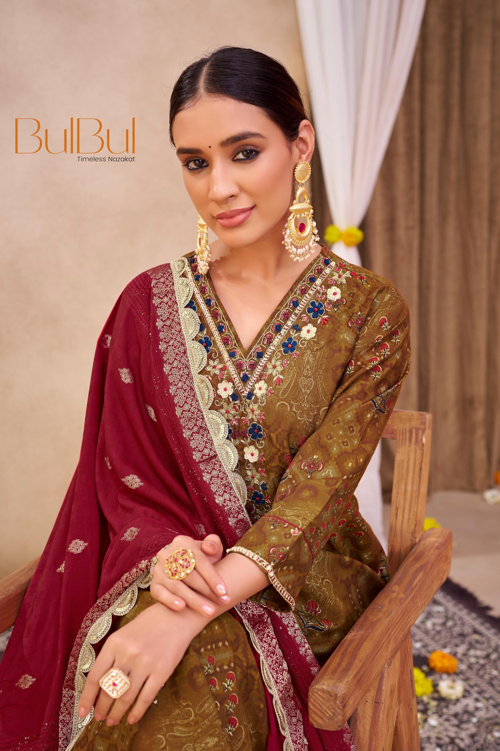 Shehnaaz Navy & Brown Printed Kurta Set with Dupatta for Women - warehousetech13