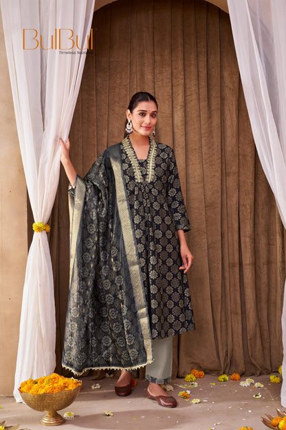 Rashmi Black & Blue Kurta Dupatta Set – Stylish Indian Ethnic Outfit - warehousetech13