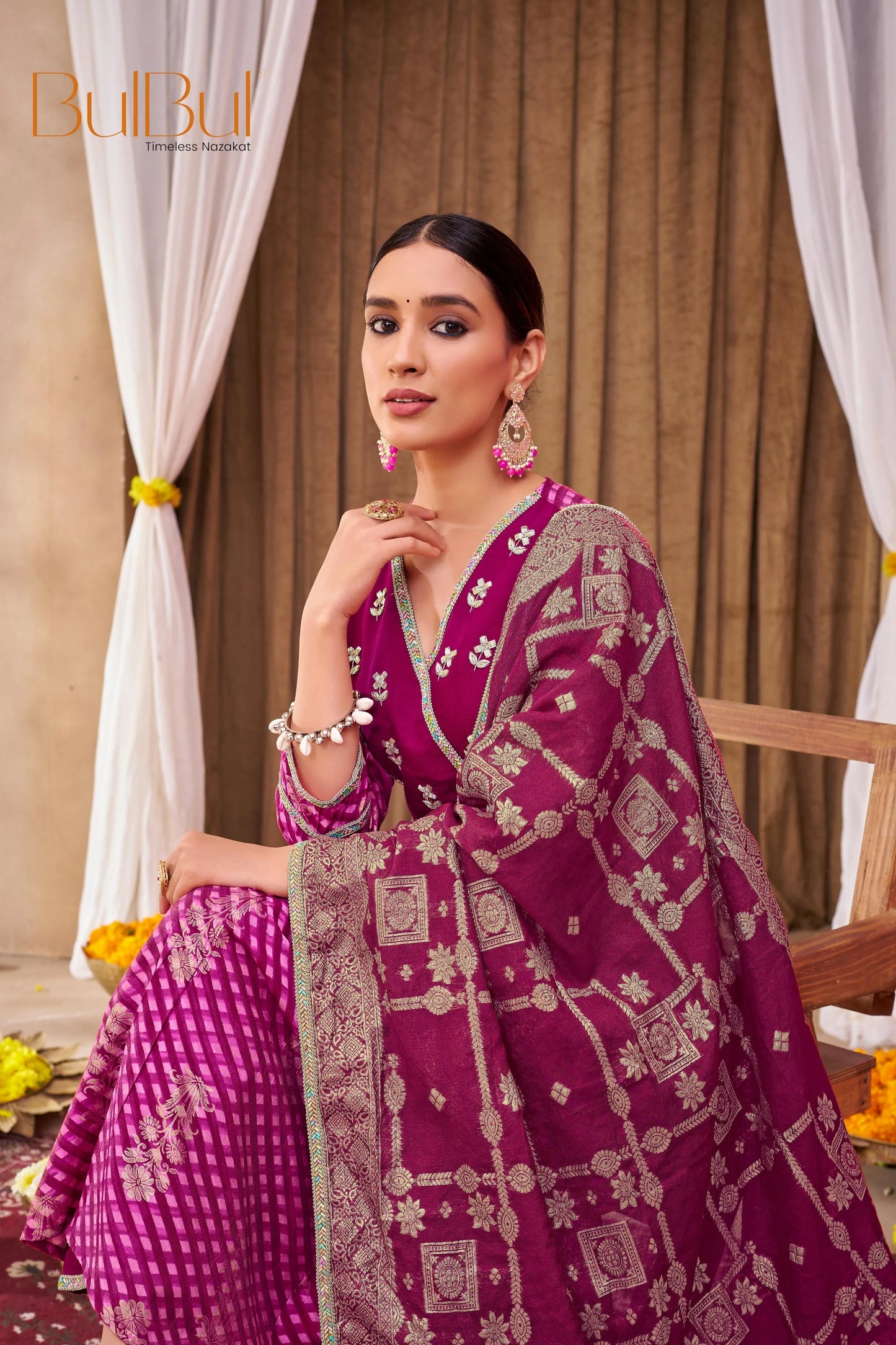 Rashmi Fuschia & Green Kurta Set with Dupatta - Elegant Modal Chanderi Ethnic Wear - warehousetech13