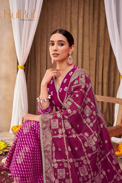 Rashmi Fuschia & Green Kurta Set with Dupatta - Elegant Modal Chanderi Ethnic Wear - warehousetech13