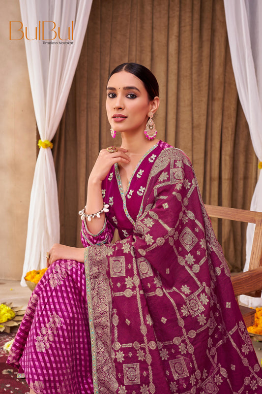 Rashmi Fuschia & Green Kurta Set with Dupatta - Elegant Modal Chanderi Ethnic Wear