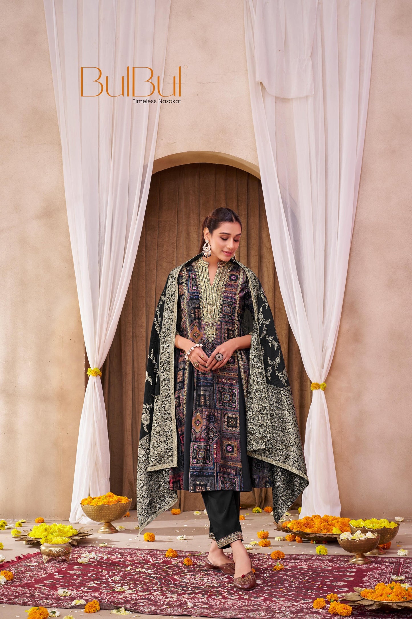 Rashmi Black Thread & Sequins Embellished Chanderi Silk Suit Set with Jacquard Dupatta