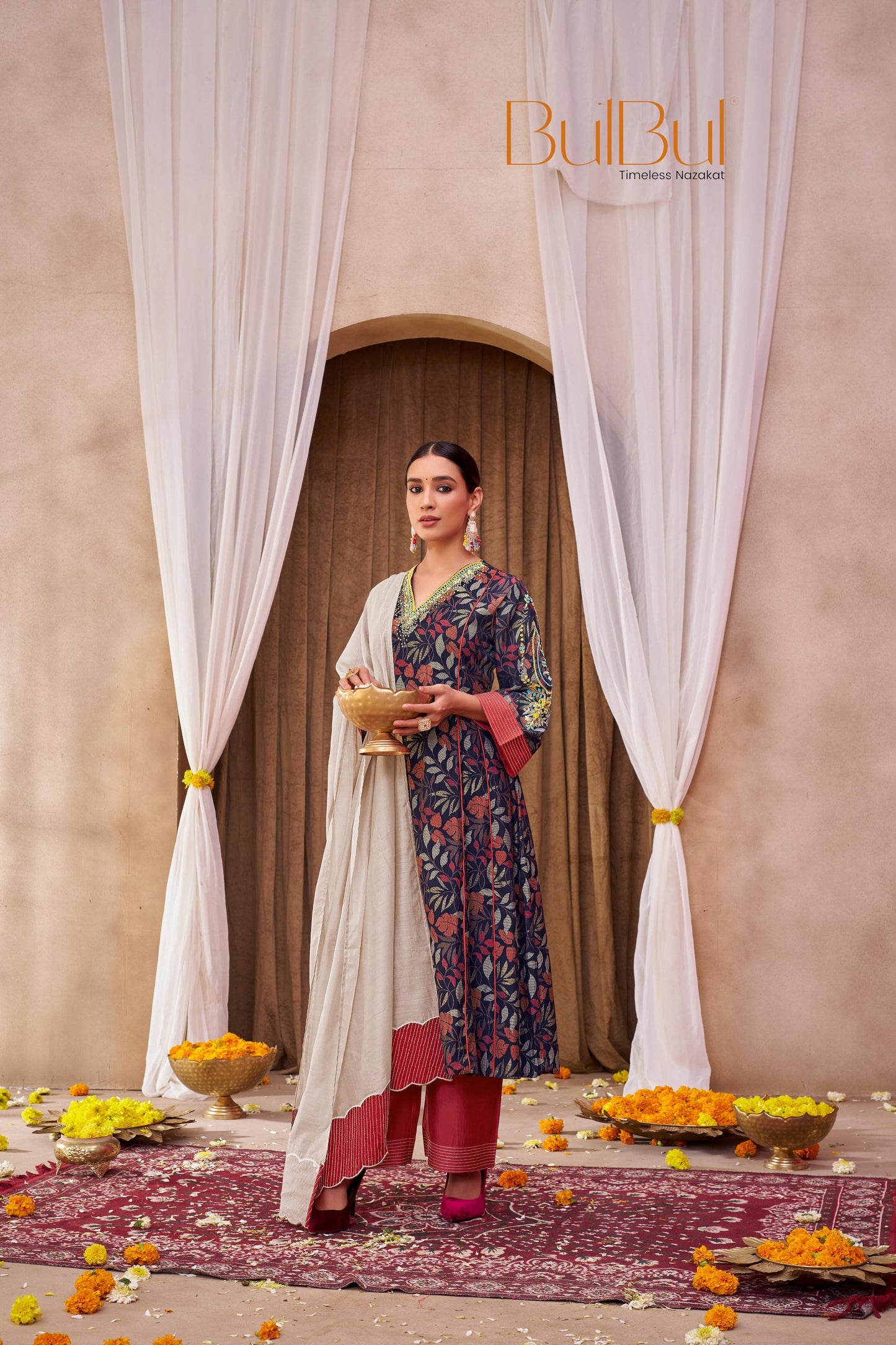Rashmi Navy Multi-Color Embroidered Chanderi Silk Suit Set with Zari & Sequins