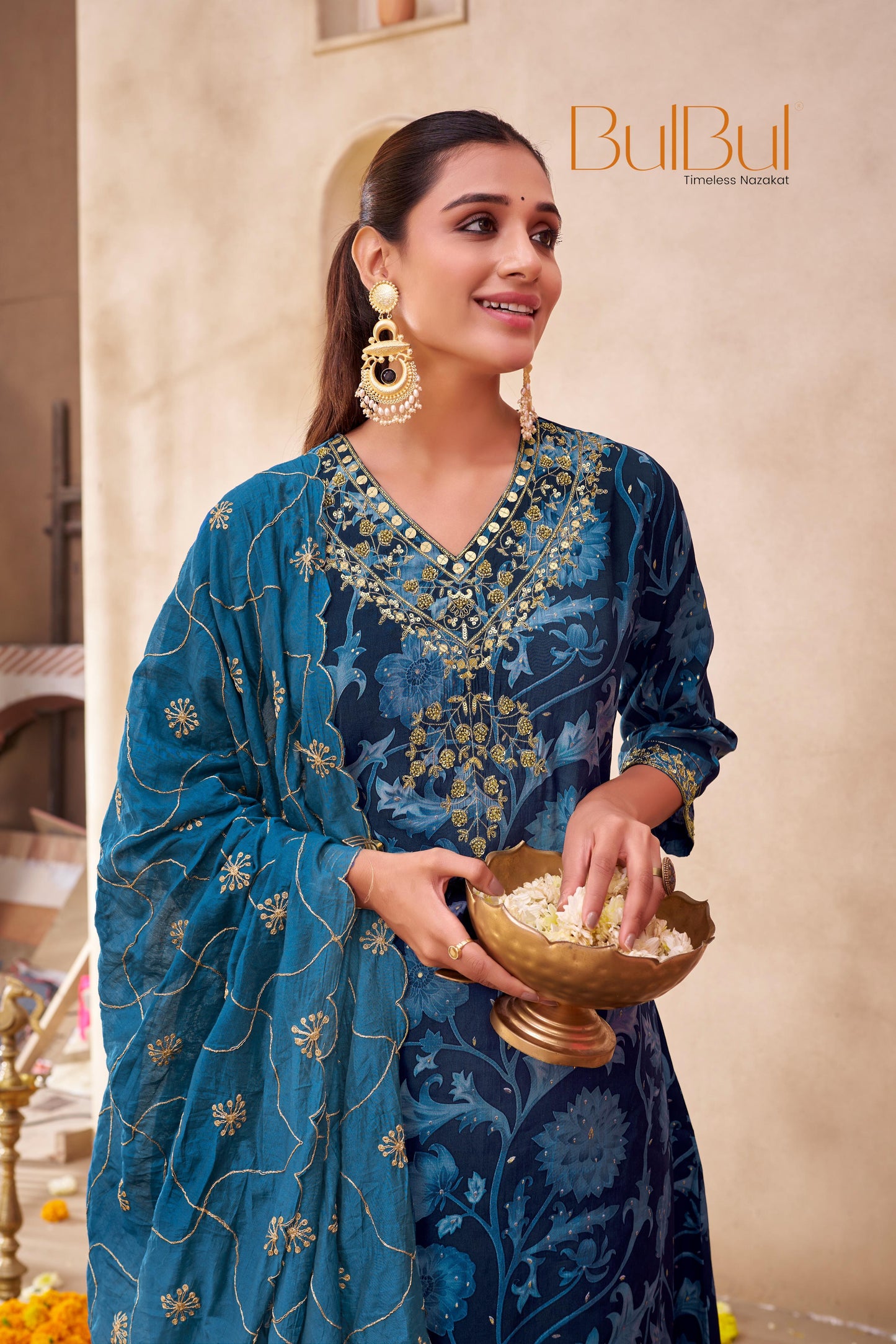 Rashmi Chanderi Navy & Pink Kurta Set with Dupatta - Elegant Modal Fabric Ethnic Wear - warehousetech13