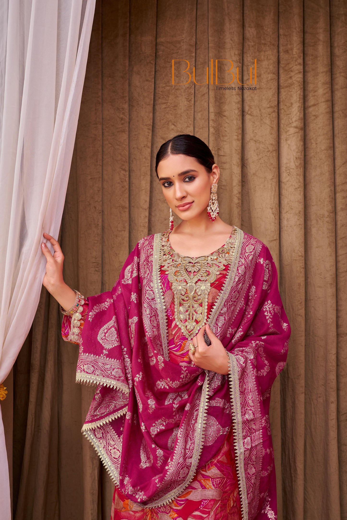 Rashmi Printed Fuchsia And Mustard Kurta Set with Dupatta – Chanderi Silk, Ethnic Wear for Women - warehousetech13