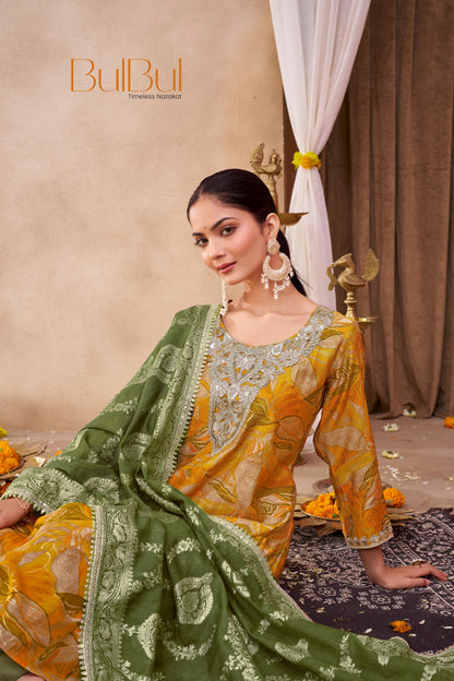 Rashmi Printed Fuchsia And Mustard Kurta Set with Dupatta – Chanderi Silk, Ethnic Wear for Women - warehousetech13