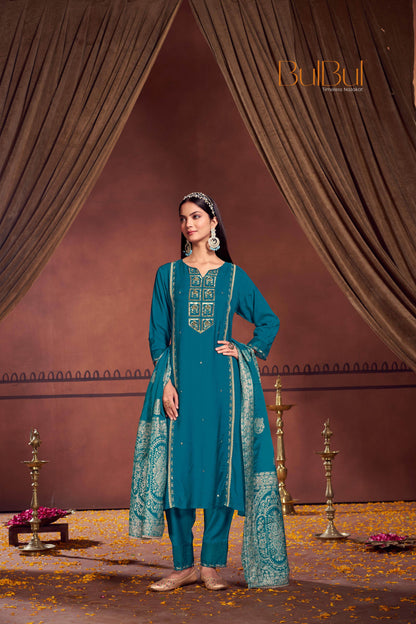 Women's Nafisa Viscose Teal Green Kurta Set with Dupatta - Elegant Ethnic Wear for Festive & Casual Occasions