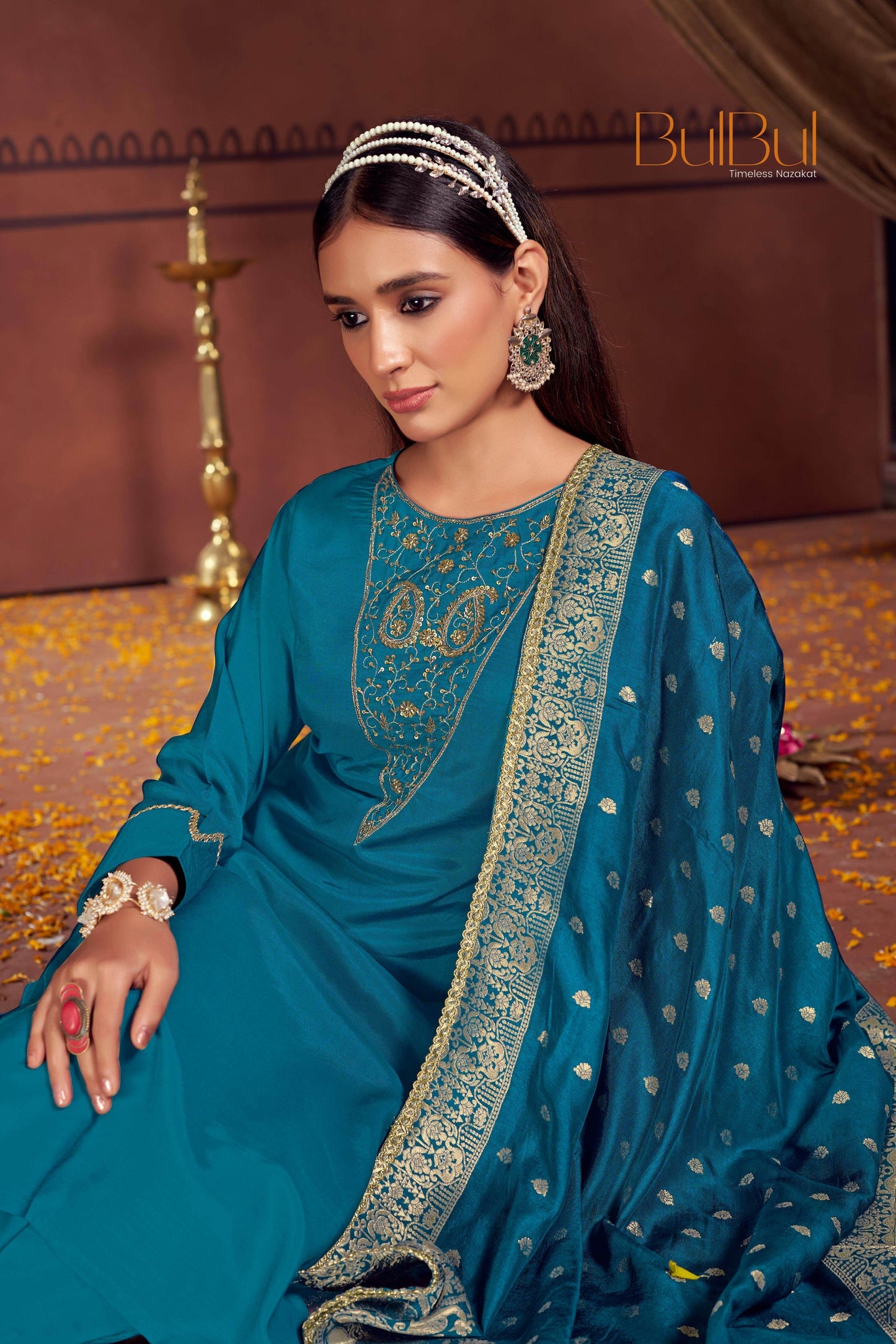 Adab Muslin Teal & Green Kurta Set with Dupatta | Ethnic Wear for Women