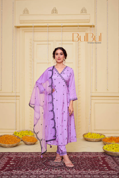 Ruqaiya Women's Purple & Peach Viscose Kurta Set with Dupatta - Elegant Ethnic Wear for Festive & Casual Occasions