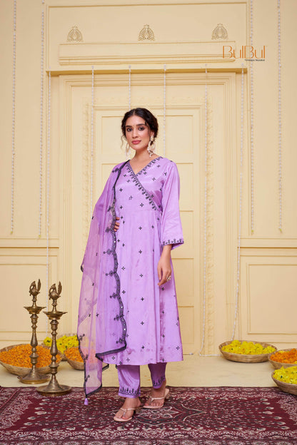 Ruqaiya Women's Purple & Peach Viscose Kurta Set with Dupatta - Elegant Ethnic Wear for Festive & Casual Occasions