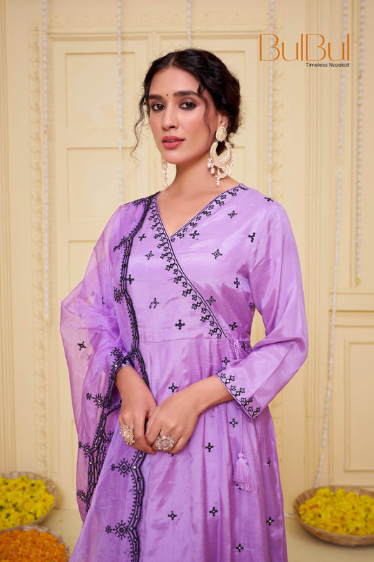 Ruqaiya Women's Purple & Peach Viscose Kurta Set with Dupatta - Elegant Ethnic Wear for Festive & Casual Occasions