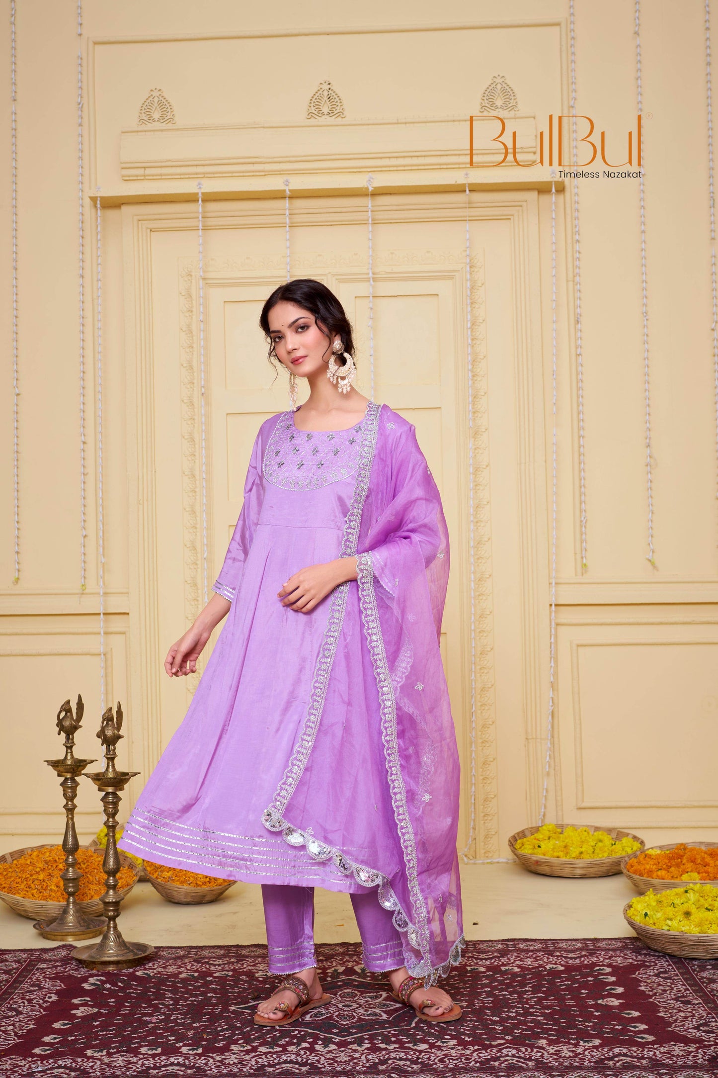 Women's Indu Viscose Purple & Peach Kurta Set with Dupatta - Elegant Ethnic Wear for Festive & Casual Occasions