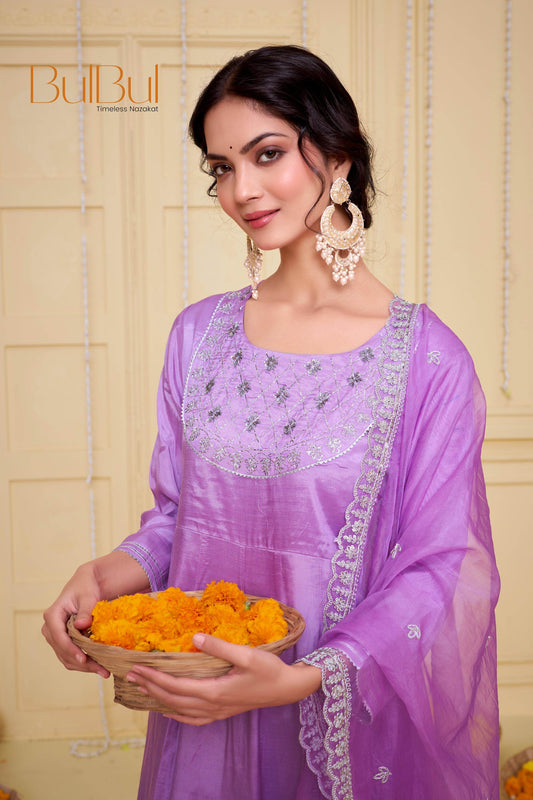 Women's Indu Viscose Purple & Peach Kurta Set with Dupatta - Elegant Ethnic Wear for Festive & Casual Occasions
