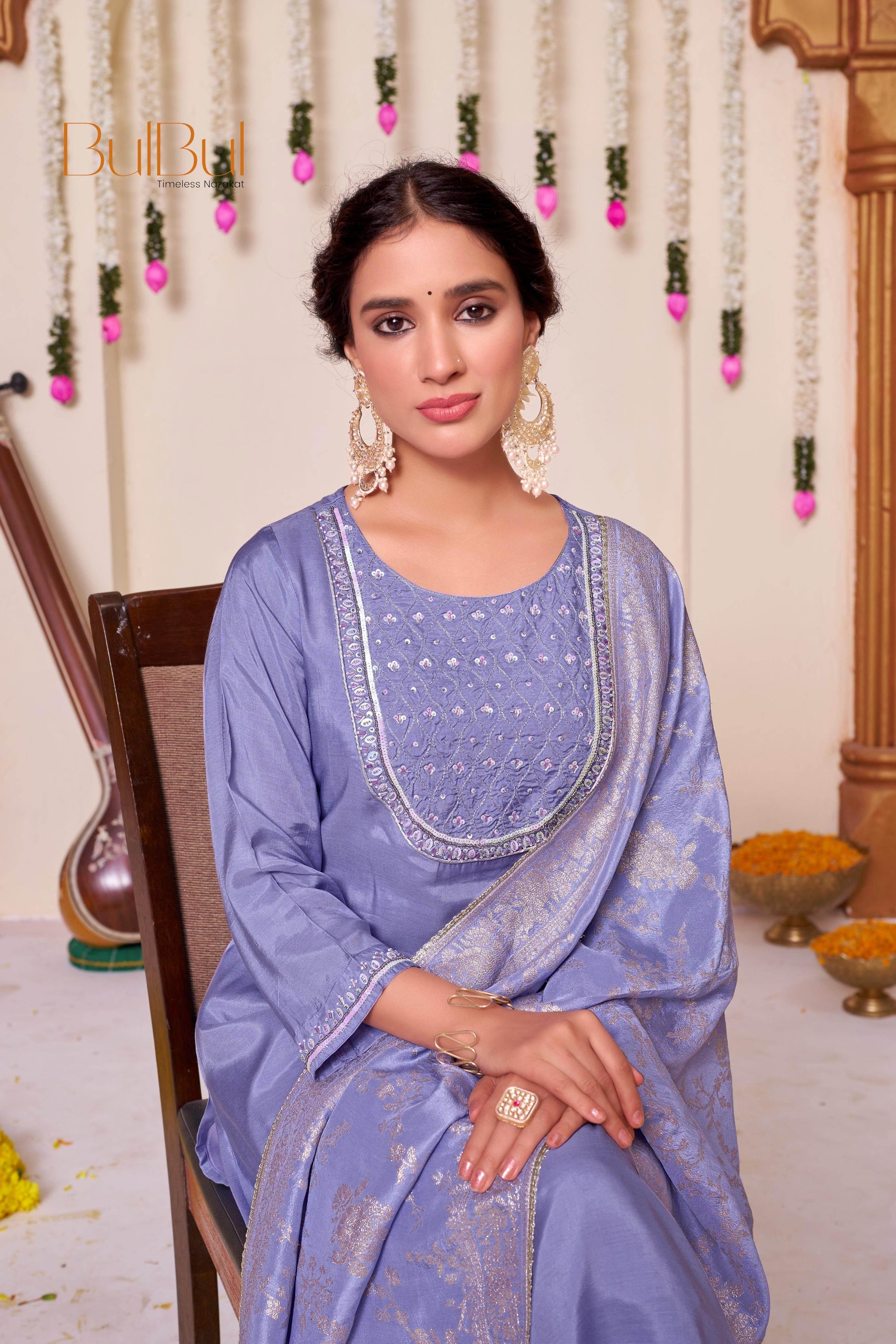 Purple Muslin Festive Kurta Set with Dupatta | The Sehmat Collection - warehousetech13