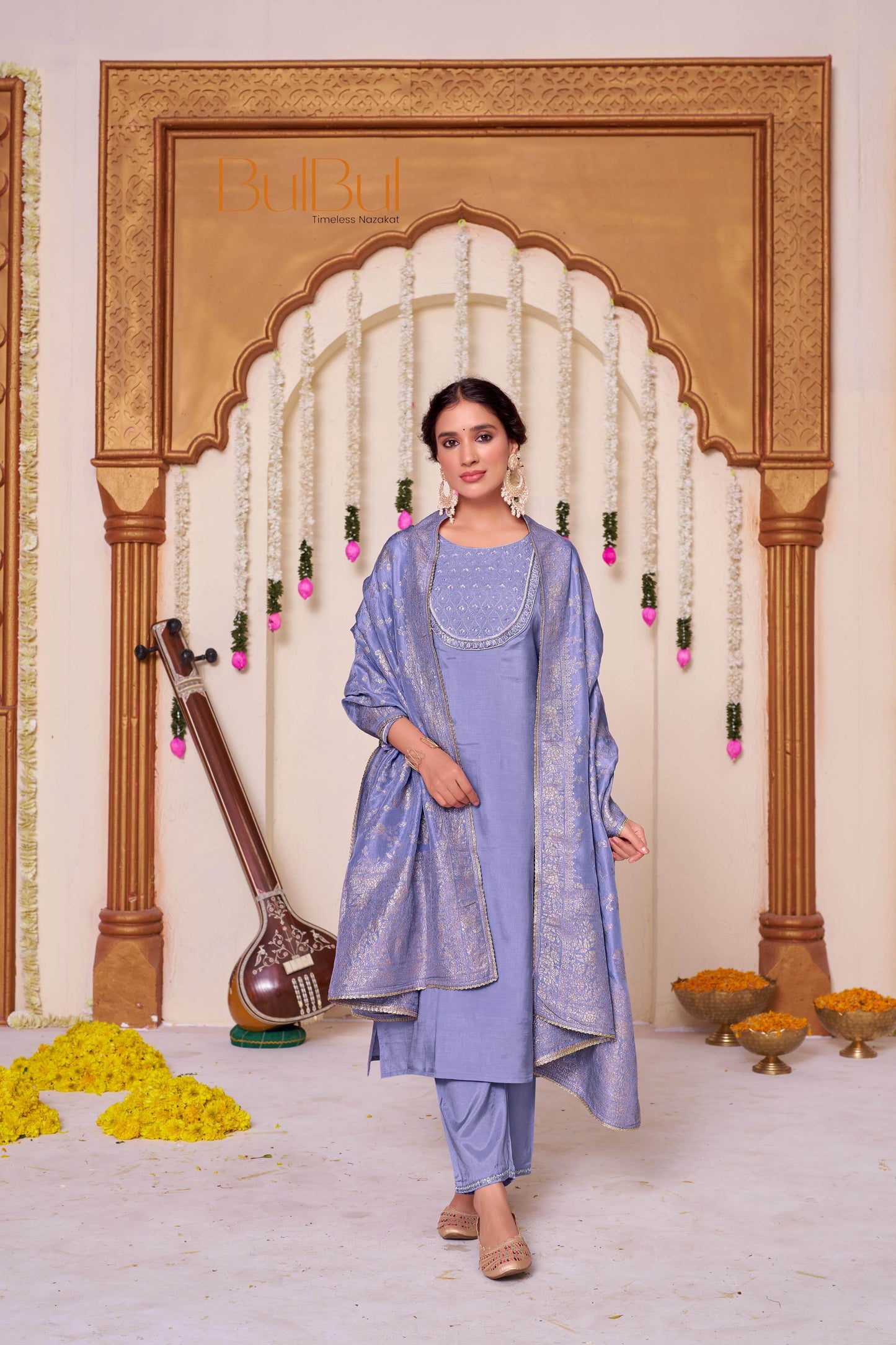 Purple Muslin Festive Kurta Set with Dupatta | The Sehmat Collection - warehousetech13