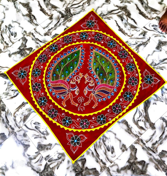 PEACOCK MULTI COLOR DECORATED CHANDUA ( RED / BLACK / MAROON BACKGROUND) - warehousetech13