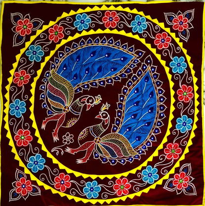 PEACOCK MULTI COLOR DECORATED CHANDUA ( RED / BLACK / MAROON BACKGROUND) - warehousetech13